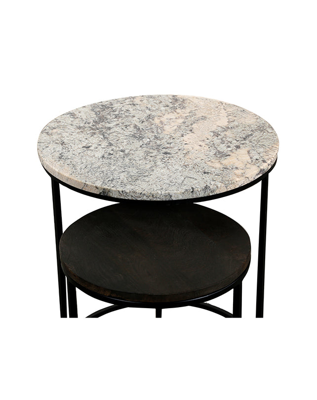 Classic Nested Side Tables (Alaska White Marble & Black Wood)