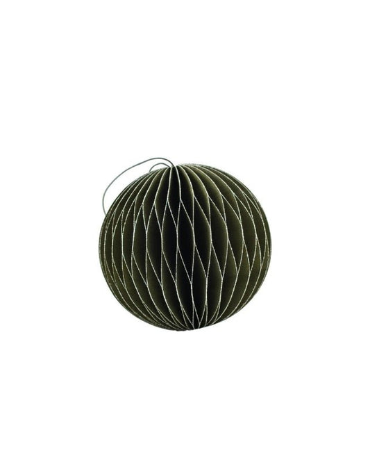 Olive Green Paper Sphere Ornament with Silver Glitter Edge - Homewares - Republic Home