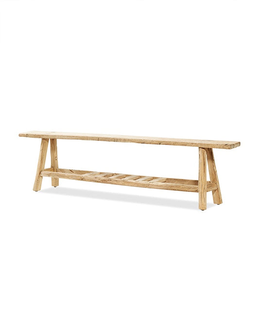 Organic Teak Bench with Slatted Shelf