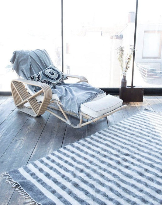 Hand Loomed Goat Hair Rug - Wide Grey/White Stripe - Rugs - Republic Home