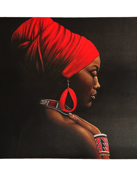 African Lady with Red Head-wrapped Scarf