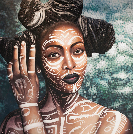 African Lady with Body Paint & Funky Hairstyle