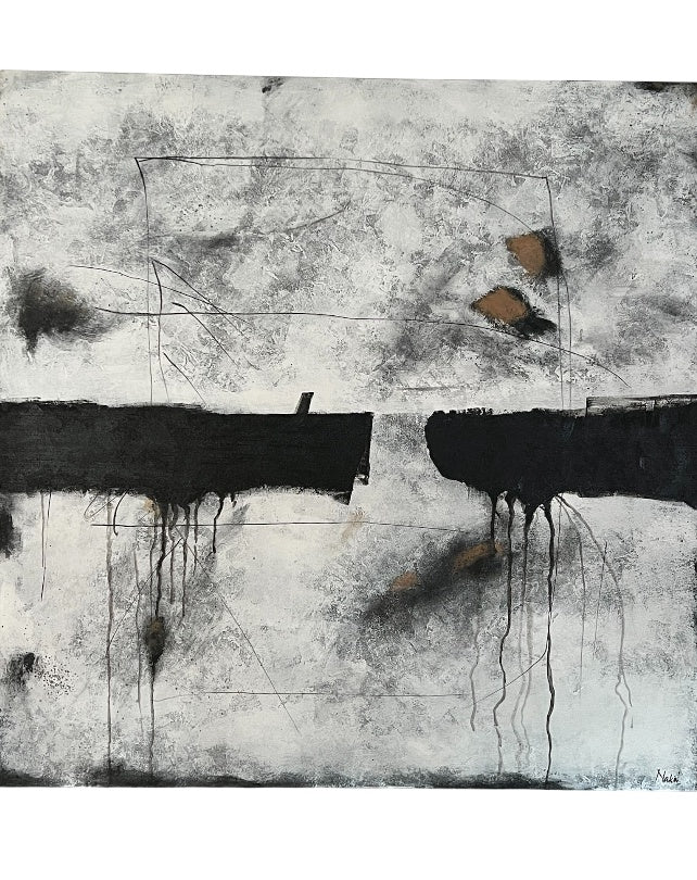 Abstract Painting - B&W&Beige 140x140