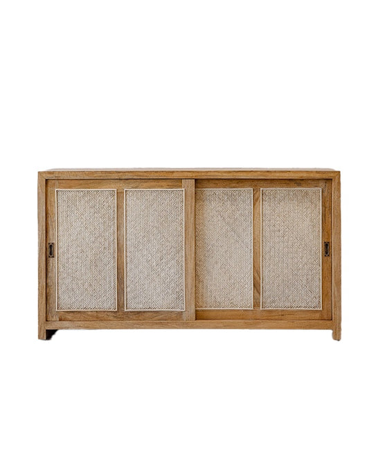 Wooden cabinet with mesh doors on a white background
