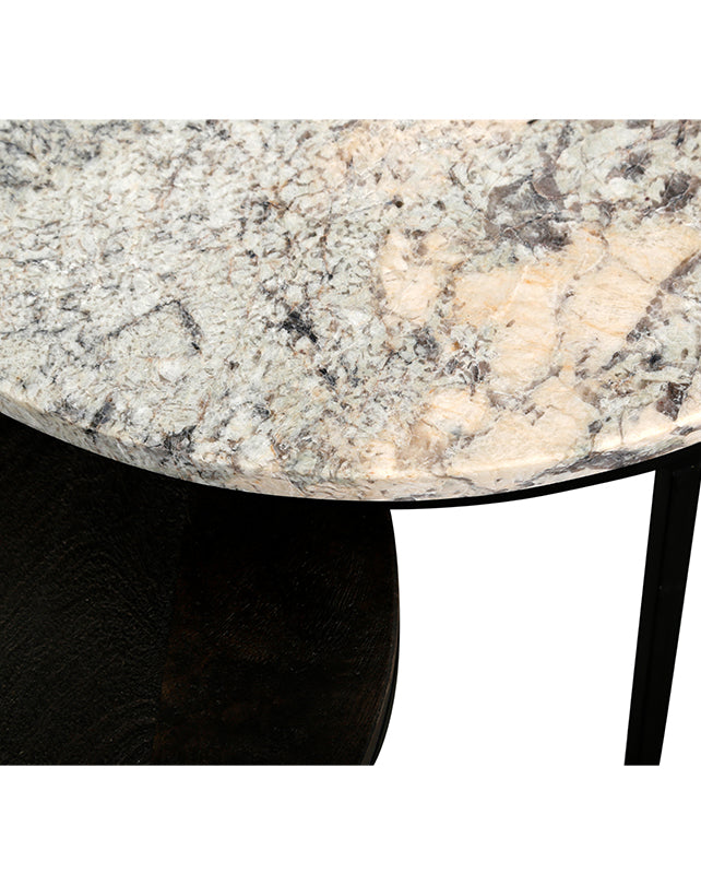 Classic Nested Side Tables (Alaska White Marble & Black Wood)