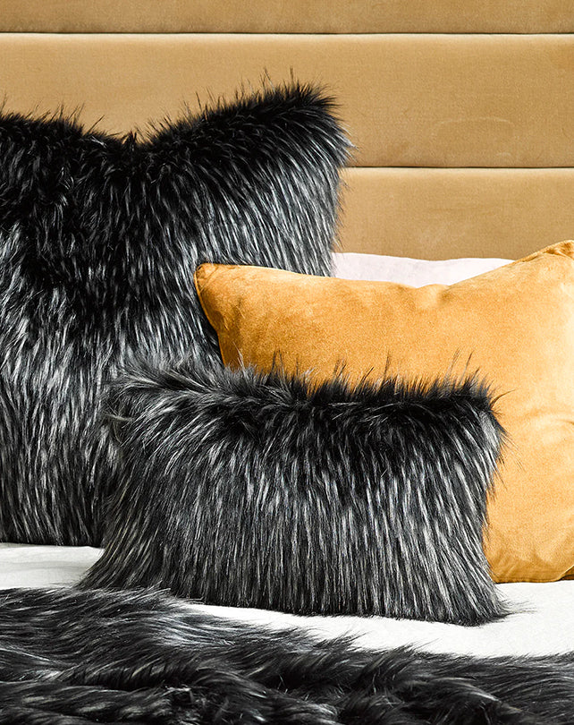 Heirloom Faux Fur Cushion - Ebony Plume 30x45