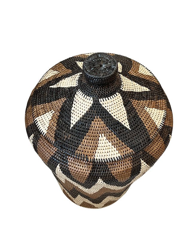 African Tribal Motif Basket w/lid - Black, Brown & Cream Zigzag - Homewares - Republic Home