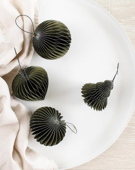 Olive Green Paper Sphere Ornament with Silver Glitter Edge - Homewares - Republic Home