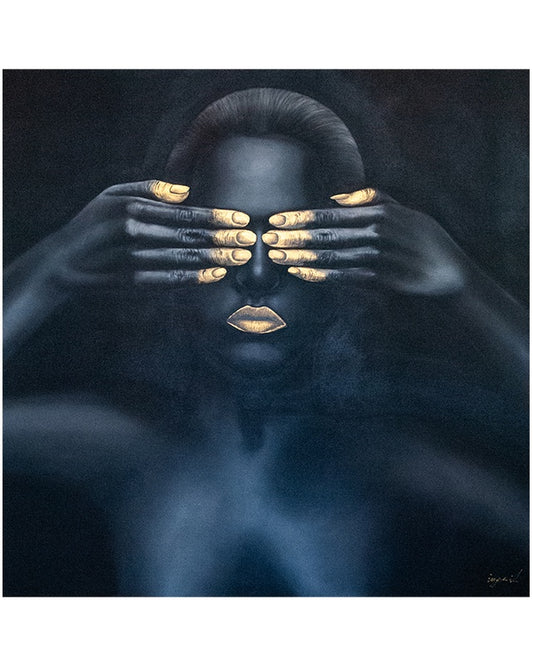 Gold Fingertips in Front of Face Black&Gold Painting - 185x185 - Republic Home - Homewares