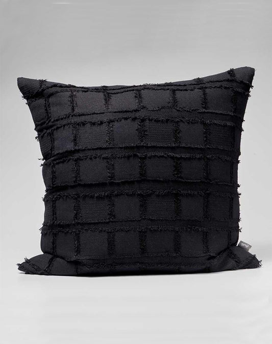 Bedu Linen Fringed Cushion Black 50x50