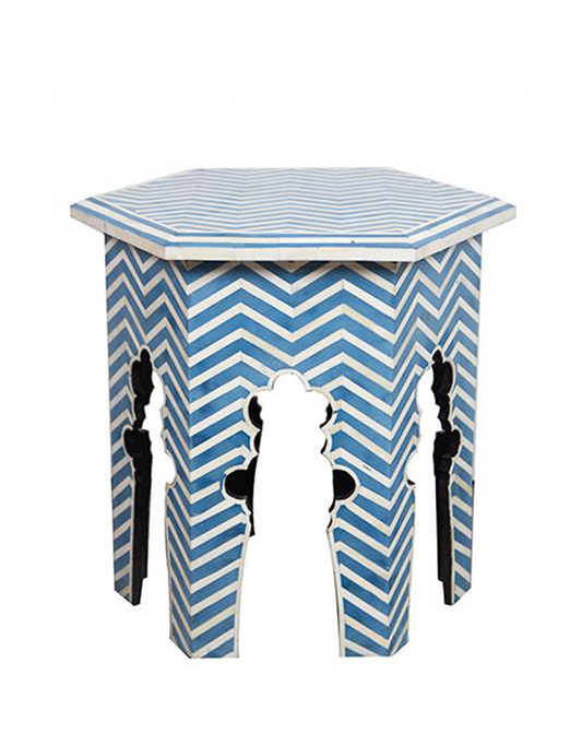 Bone Inlay Moroccan Side Table - Blue - Republic Home - Furniture