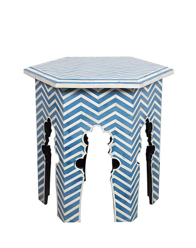 Bone Inlay Moroccan Side Table - Blue - Republic Home - Furniture