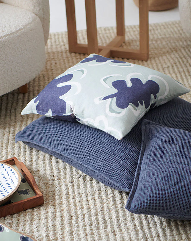 Gidget Linen Cushion - Sea Mist / Navy 50x50