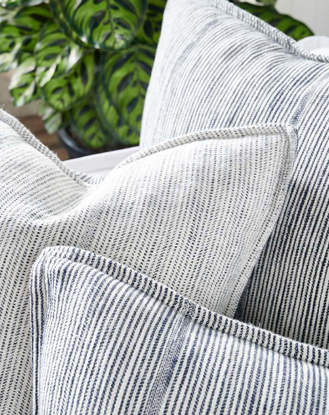 Myra Linen Cushion - Navy/ White Stripe 50x50