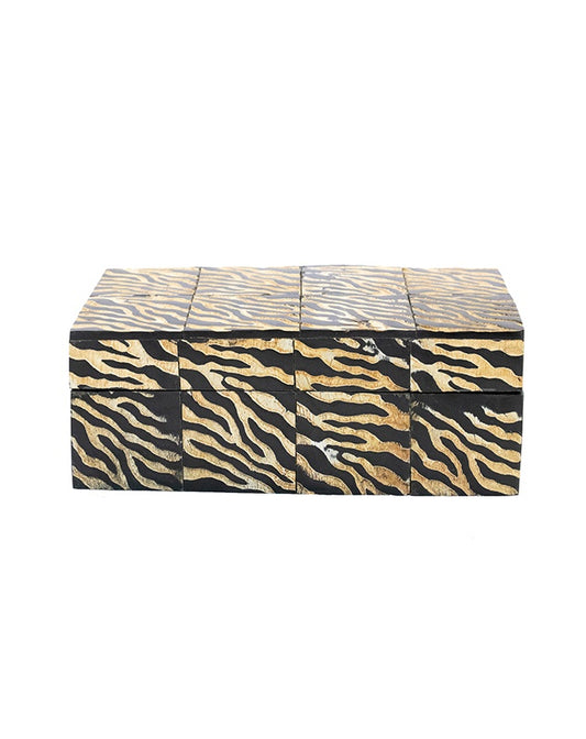 Natural Horn & Wood Box Wide Stripe - Zebra