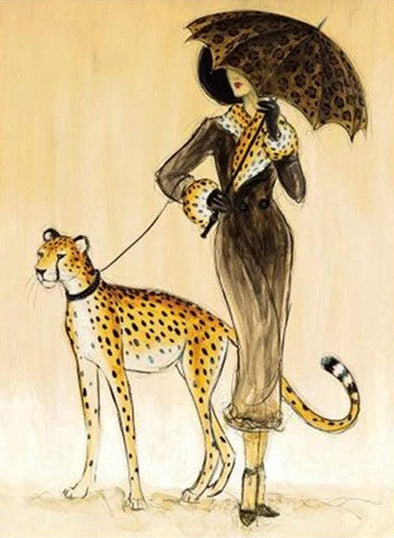 Pet Leopard & Umbrella Lady Gold & Black 110x140