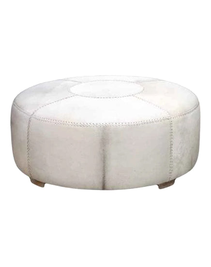 Round Cowhide Ottoman 1m - White - Republic Home - Furniture