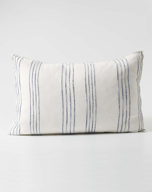 Rock Pool Linen Cushion - White with Navy Stripe 40x60