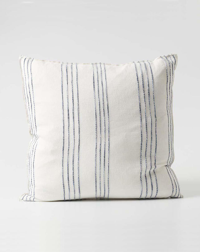 Rock Pool Linen Cushion - White with Navy Stripe 60x60