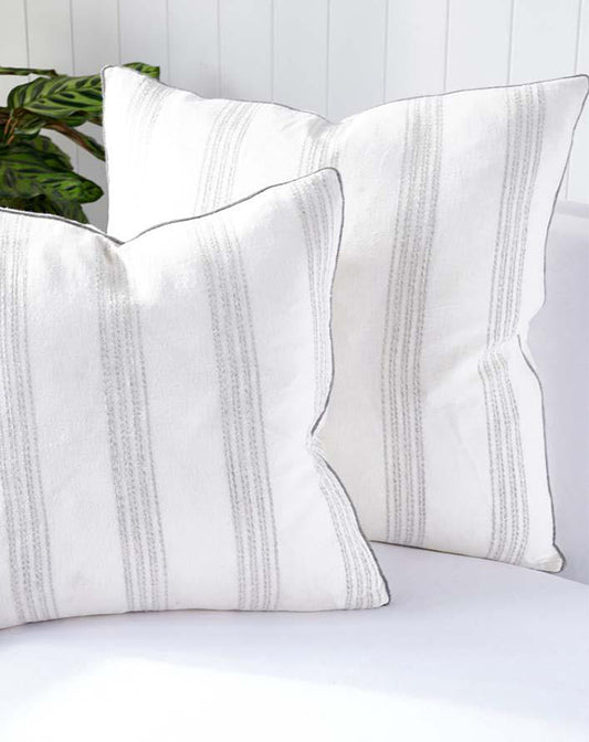 Soave Linen Cushion - White Linen with Fine Grey Stripe 60x60