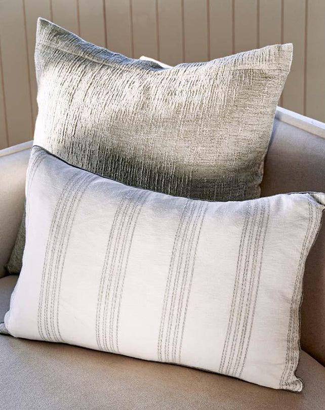 Soave Linen Cushion - White Linen with Fine Grey Stripe 40x60