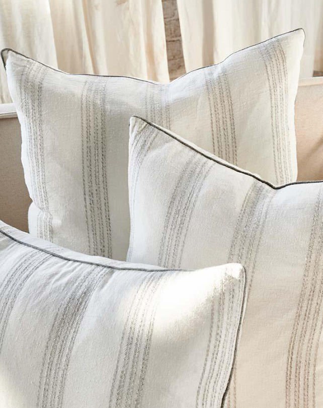 Soave Linen Cushion - White Linen with Fine Grey Stripe 40x60