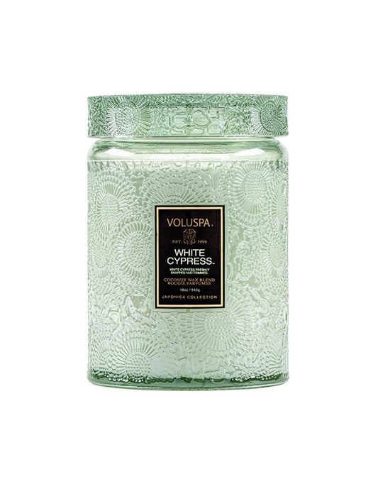 Voluspa White Cypress 100hr Candle with Glass Lid