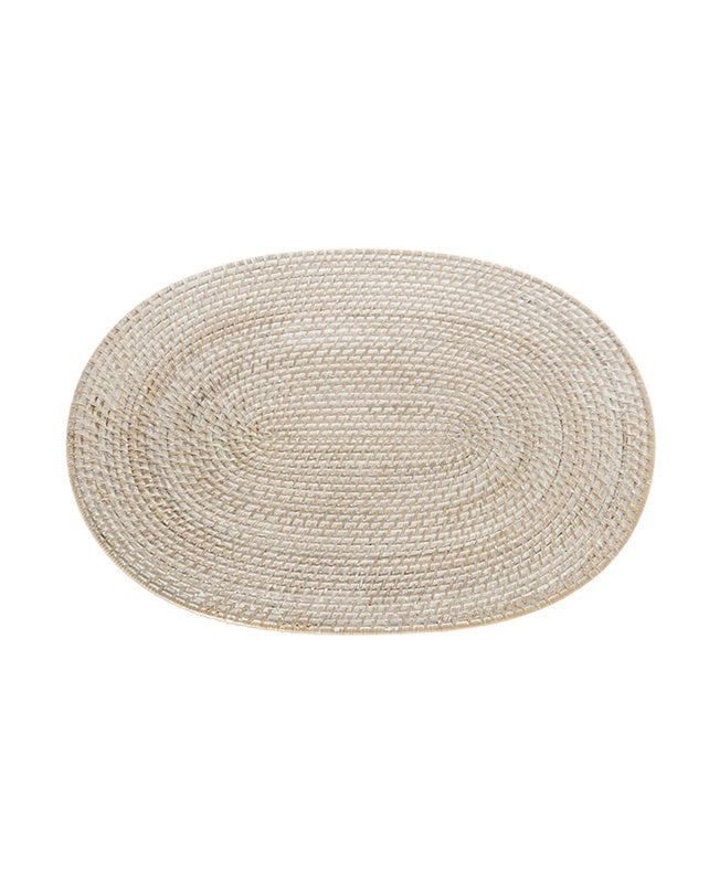 Whitewash Rattan Placemat - Oval