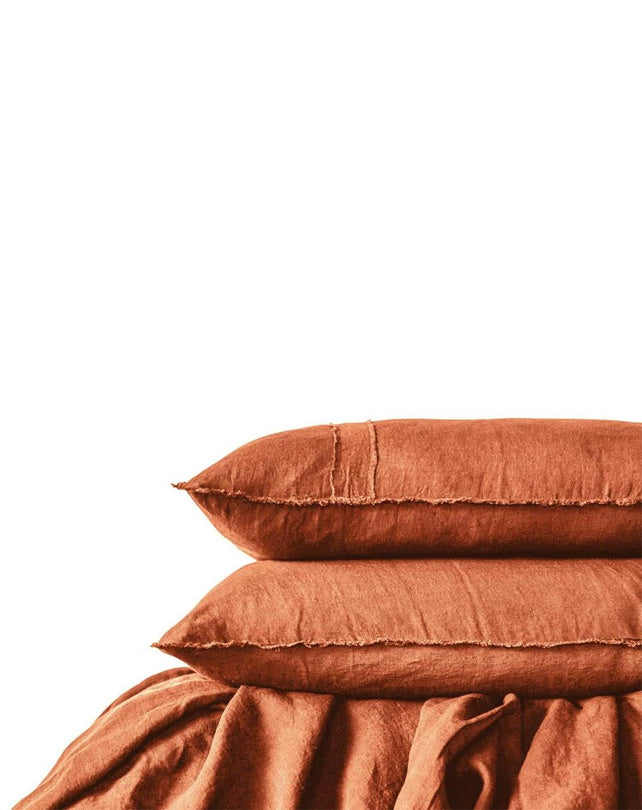 Linen Sheet Set with Freyed Edge- Tobacco - Republic Home - Homewares