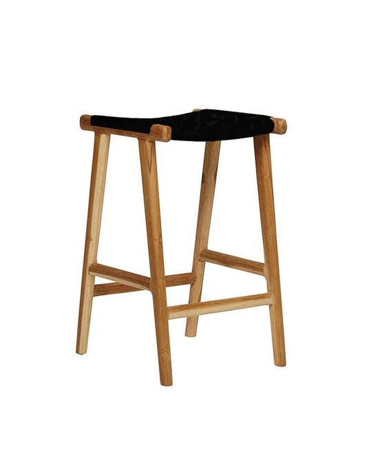 Jerry Counter Stool Flat Leather - Black - Furniture - Republic Home