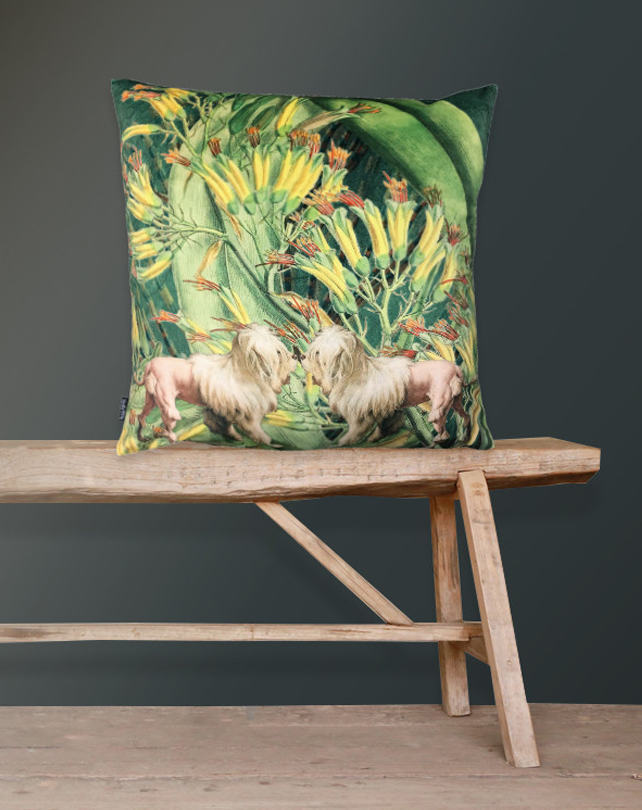 Velvet Cushion Lion Dogs 50x50 - Republic Home - Cushion