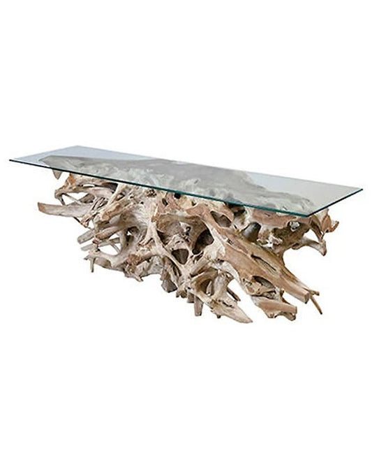 Teak Root Console w/Glass - Furniture - Republic Home