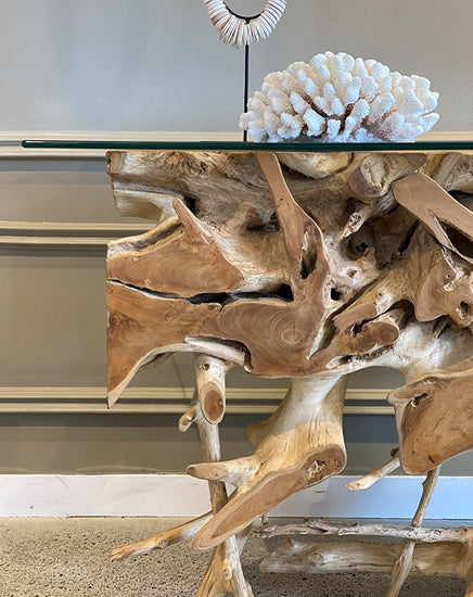 Teak Root Console w/Glass - Furniture - Republic Home