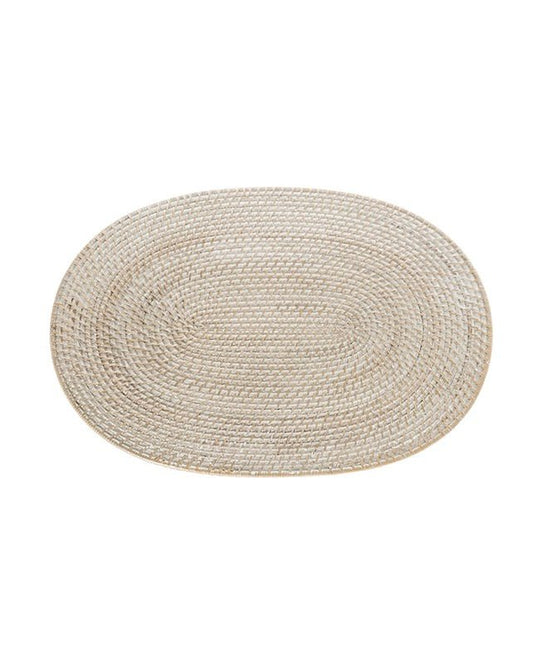 Whitewash Rattan Placemat - Oval - Homewares - Republic Home